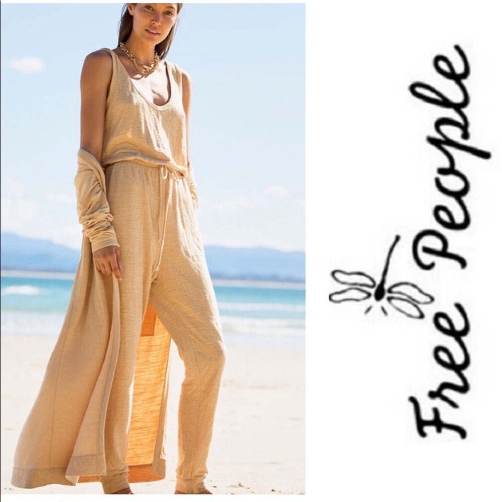 NEW FREE PEOPLE 2pc Lt Yellow Knit Romper/Jumpsuit & Long Cardigan Sz Med NWT